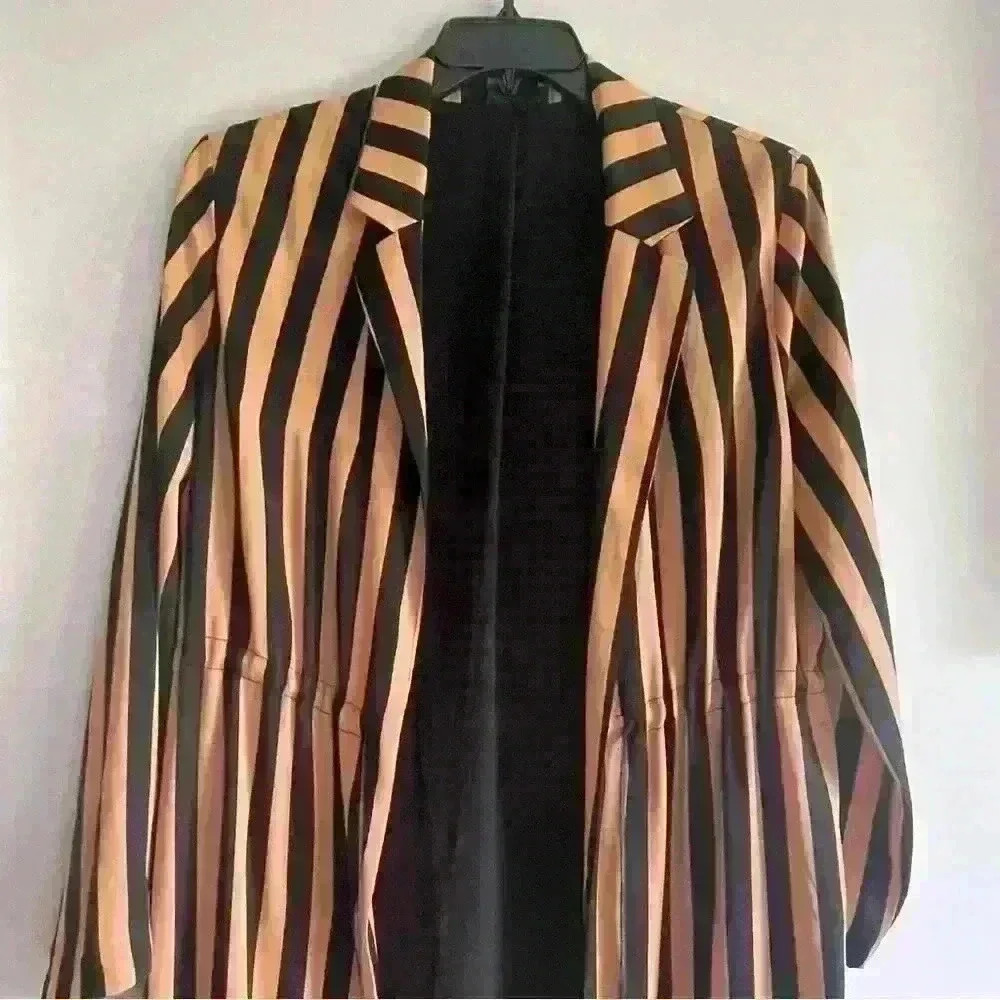 Topshop Camel Stripe Maxi Coat /Jacket Black And Gold US Size 10 New W/ Out Tags - Picture 7 of 9